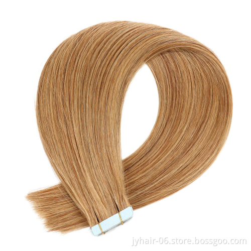 Double drawn thick Russian virgin Tape hair extension Unprocessed Pre-Bonded remy human Tape hair extension